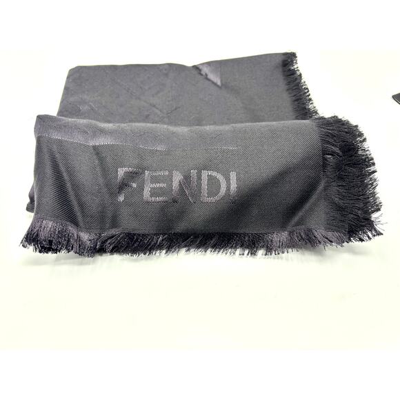 FENDI FF Zucca Monogram Shawl Wrap Scarf Silk/Wool NWT - Picture 2 of 8